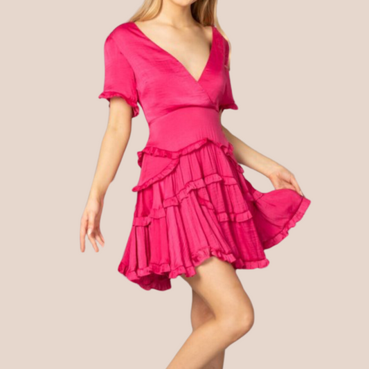 Rose Pink Ruffle Short Dress