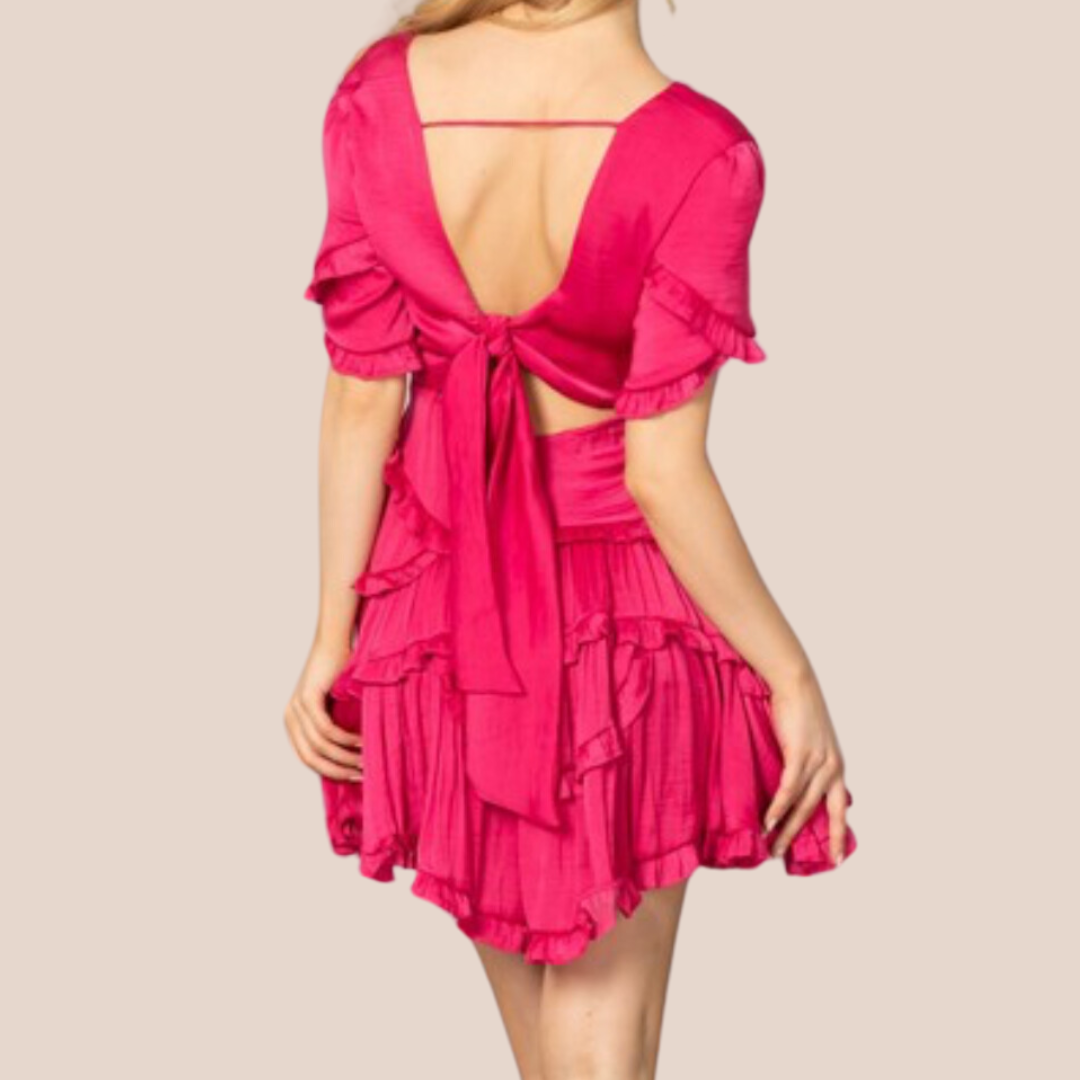 Rose Pink Ruffle Short Dress