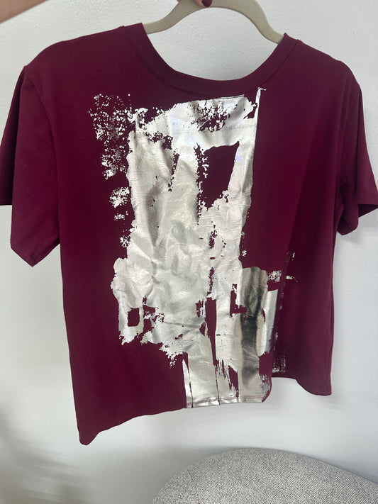 Wine Metallic Silver Design Shirt