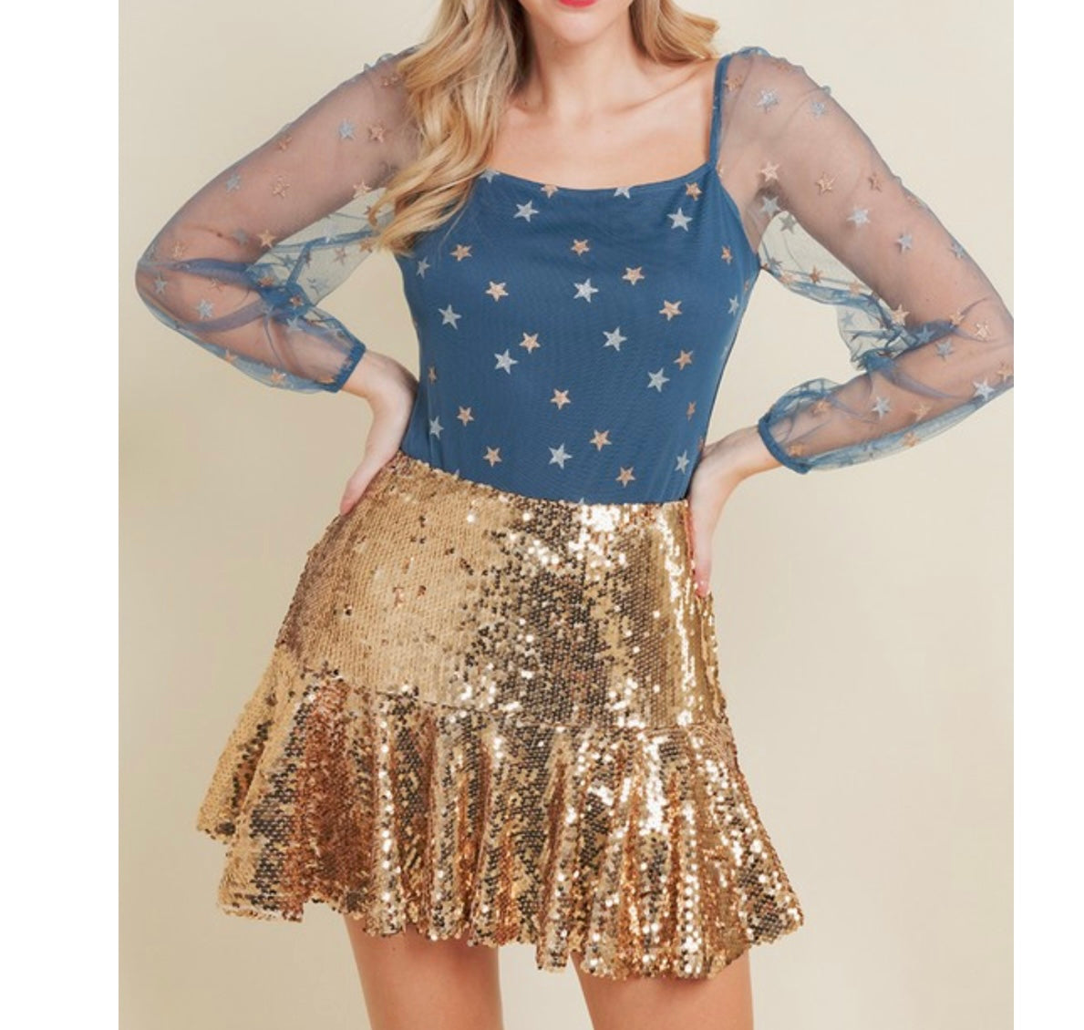 Gold Sequin Mini Skirt